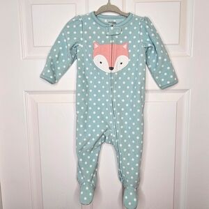 Simple Joy Footie Pajamas Fleece Fox Graphic Cozy Teal White Polka Dot Baby 3-6M